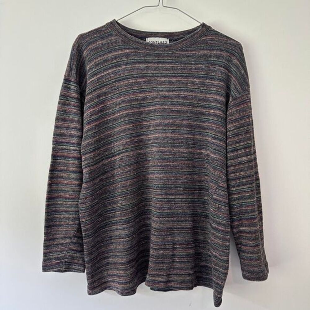 Vintage Contempo Casuals Striped Long Sleeve Top Size M 100% Cotton